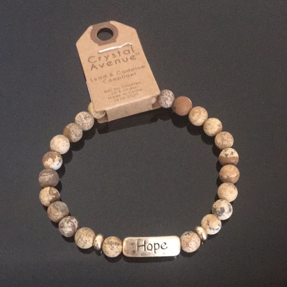 Jasper brown “Hope” etched beaded bracelet - Picture 3 of 3